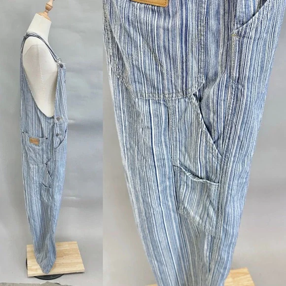 Wrangler Striped Straight Leg Overalls Blue White Classic Workwear Style Medium - Picture 6 of 16